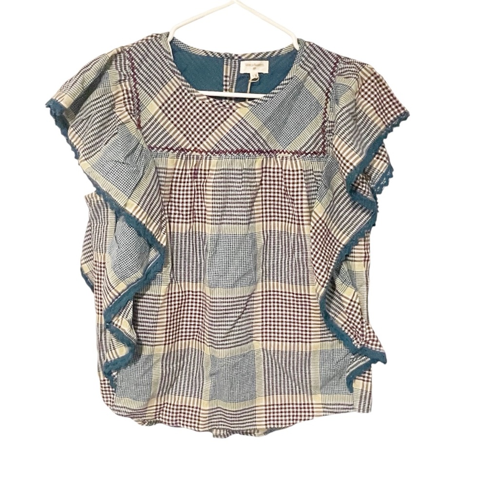 WORLD MARKET Size Small/Medium Plaid Ruffle PATCHWORK TOP NEW